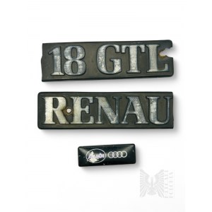 Two Car Emblems Renault 18 GLT and Audi.