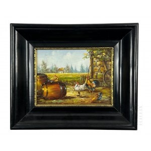 Based on H. Hoppe (20th century) - Painting Chicken Field, Oil on Board
