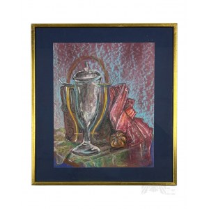 Nieznany Artysta (XX w.) - Obraz Martwa Natura z Pucharem, Pastel Olejny na Papierze