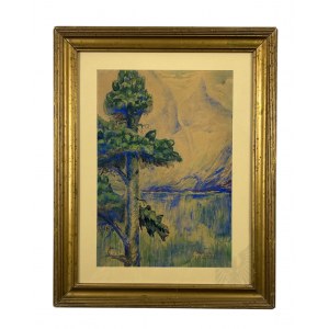 Unknown Artist (Wojcikiewicz, 20th century) - Painting Lone Pine on a Monk's Backdrop (1951), Watercolor on Paper
