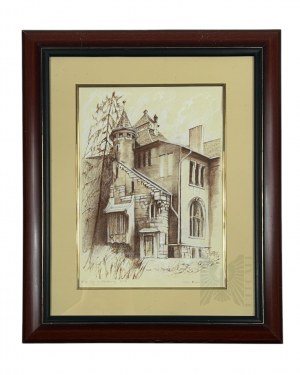 Milena Romanowska (XXI w.) - Obraz Willa przy Wólczańskiej 31/33 (Łódź); Tusz, Pastel (?) na Papierze*