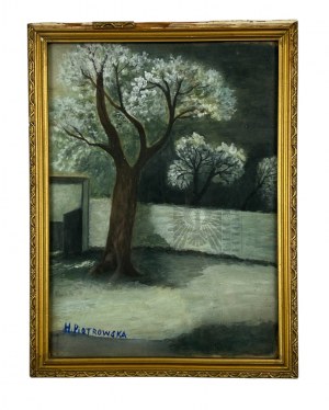 H. Piotrowska (XX w.) - Obraz - Ogród w Chłodnych Barwach, Akryl (?) na Papierze