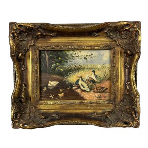 Based on Hubert Kaplan (20th century) - Painting of a Duck in a Pond; Signature Hunt Oil on Board