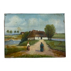 Nieznany Artysta (Inicjały W.F.K., XX w.) - Obraz Wiejska Chałupa (1976 r.), Olej na Desce