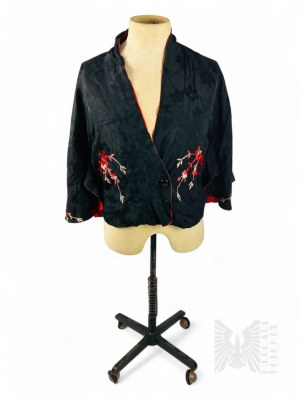 Vintage dámské krátké kimono s výšivkou s květinami