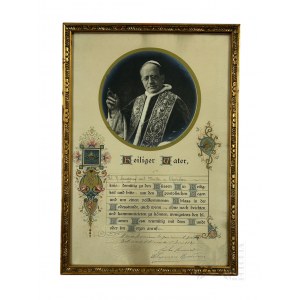 Ok. 1925 r. - Obraz Pius X, Imienne Błogosławieństwo i Odpust, Pieczęć Watykańska; Oryginalna Rama