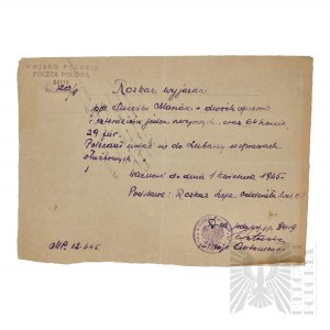LWP-Dokument w formie Rozkazu Wyjazdu-Stempel Wojsko Polskie Poczta Połowa 84119