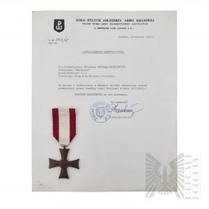 PSZnZ Cichociemny Bolesław Odrowąż-Szukiewicz “Bystrzec” - Krzyż Walecznych z Zaświadczeniem