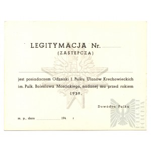 PSZnZ Poświadczenie Otrzymania Odznaki 1 Pułku Ułanów Krechowieckich Przed 1939 Rokiem