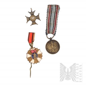 II RP/PRL Zestaw 3 Miniatur Medal za Wojnę 1919-1921, Order Sztandaru Pracy, Krzyż Virtuti Militari
