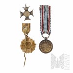 II RP/PRL Zestaw 3 Miniatur Medal za Wojnę 1919-1921, Order Sztandaru Pracy, Krzyż Virtuti Militari