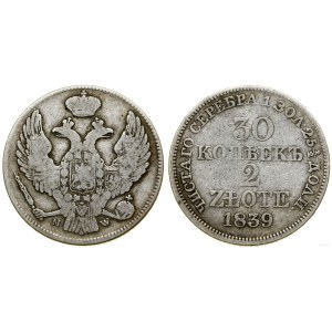 Poland, 30 kopecks = 2 zlotys, 1839 MW, Warsaw