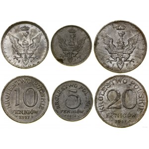 Polen, Satz von 3 Münzen, 1917-1918, Stuttgart