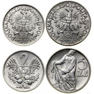 Poľsko, sada: 2 a 5 zlatých, 1974, Varšava