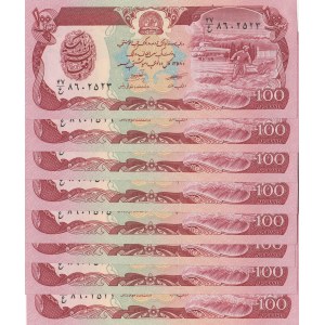 Afghanistan, 100 Afghanis, 1979-1991, UNC, p58, (Total 8 banknotes)