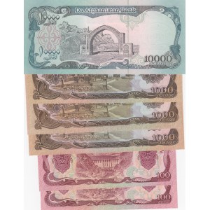 Afghanistan, 100 afghanis (2), 1000 Afghanis (4) and 10.000 Afghanis, UNC, (Total 7 banknotes)