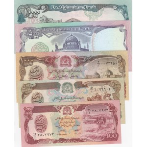 Afghanistan, 100 Afghanis, 500 Afghanis, 1000 Afghanis, 5000 Afghanis and 10.000 Afghanis, 1979-1993, UNC, (Total 5 banknotes)
