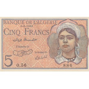 Algeria, 5 Francs, 1944, UNC, p94