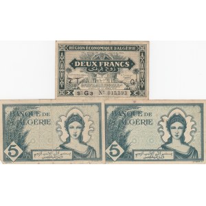 Algeria, 2 francs and 5 Francs (2), 1942 /1944, VF / XF, p99 / p91, (Total 3 banknotes)
