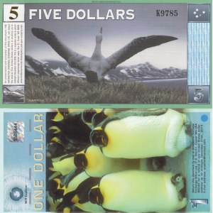 Antarctica, 1 Dollar and 5 Dollars, 2001-2007, UNC, (Total 2 banknotes)