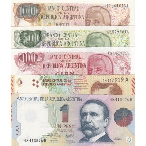 Argentina, 1 Peso, 10 Pesos, 100 Pesos, 500 Pesos and 1000 Pesos, 1976-2016, UNC, (Total 5 banknotes)