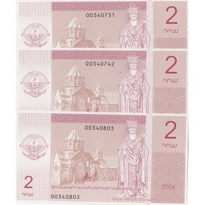 Armenia, Nagorno Karabakh, 2 Dram, 2004, UNC, (Total 3 banknotes)