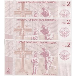 Armenia, Nagorno Karabakh, 2 Dram, 2004, UNC, (Total 3 banknotes)