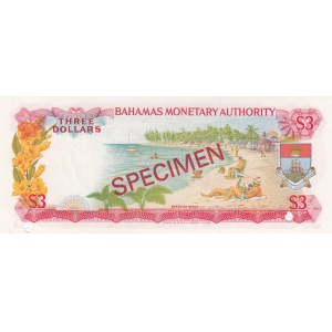 Bahamas, 3 Dollars, 1968, UNC, p28s, SPECIMEN