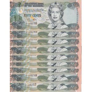 Bahamas, 50 Cents, 2001, UNC, p68, (Total 9 consecutive banknotes)