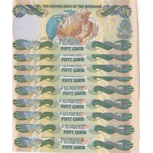 Bahamas, 50 Cents, 2001, UNC, p68, (Total 9 consecutive banknotes)
