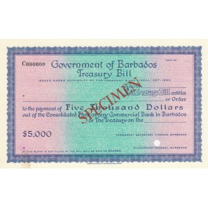 Barbados, 5.000 Dollars, AUNC-UNC, Act of 1922, SPECİMEN