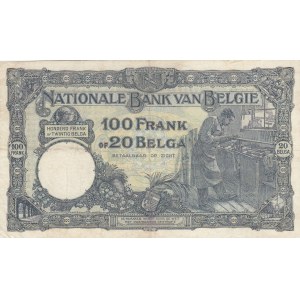 Belgium, 100 Francs or 20 Belgas, 1929, XF, p102