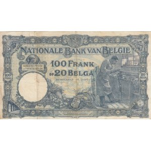 Belgium, 100 Francs or 20 Belgas, 1928, XF (-), p102