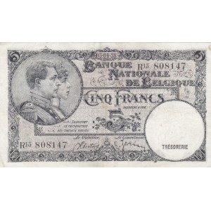 Belgium, 5 Francs, 1938, XF, p108