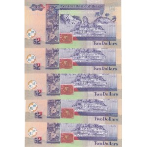 Belize, 2 Dollars, 2014, UNC, p66e, (Five consecutive banknotes)