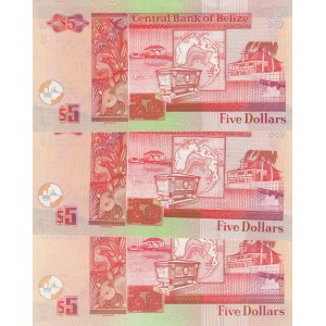 Belize, 5 Dollars, 2003,  UNC, p67a, (Total 3 banknotes)