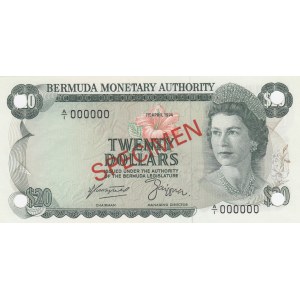 Bermuda, 20 Dollars, 1974, UNC, p31s, SPECIMEN