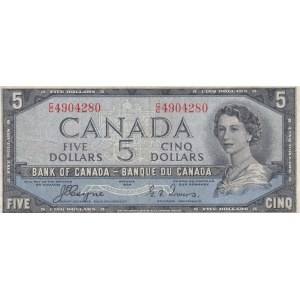 Canada, 5 Dollars, 1954, VF, p68a, DEVİL'S FACE