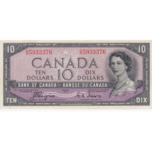 Canada, 10 Dollars, 1954, AUNC, p69a, DEVİL'S FACE
