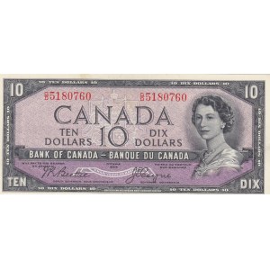 Canada, 10 Dollars, 1954, AUNC-UNC, p69b, DEVİL'S FACE