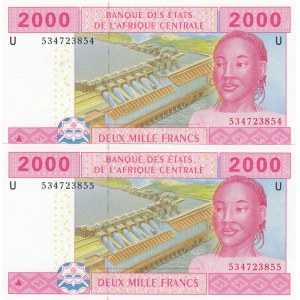 Central African States, Cameroun, 2000 Francs (2), 2015, UNC, p613U, (Total 2 consecutive banknotes)