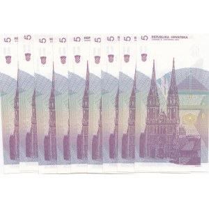 Croatia, 5 Dinara, 1991, UNC, p17, (Total 9 banknotes)