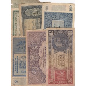 Czechoslavakıa, 5 Korun, 10 Korun, 20 Korun, 50 Korun ve 10 Korun (2), POOR / FINE, (Total 6 banknotes)