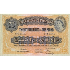 East Africa, 20 Shillings or 1 Pound, 1955, UNC, p35