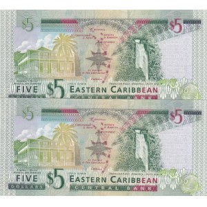East Caribbean, 5 Dollars (2), 2008, UNC, p47, (Total 2 consecutive banknotes)