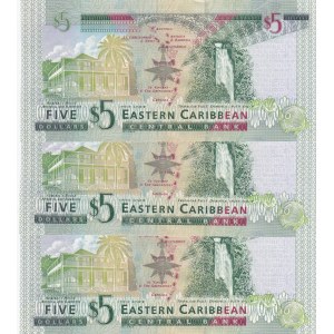 East Caribbean, 5 Dollars, 2008, UNC, p47, (Total 3 consecutive banknotes)