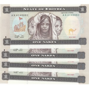 Eritrea, 1 Nakfa, 1997, UNC, p1, (Total 4 banknotes)