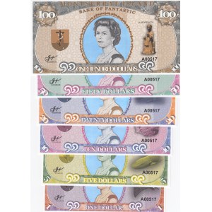 Montserrat Island, 1 Dollar, 5 Dollars, 10 Dollars, 20 Dollars, 50 Dollars and 100 Dollars, UNC, FANTASY BANKNOTES, (Total 6 banknotes)
