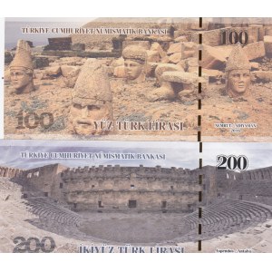 Turkey, 100 Lira and 200 Lira, 2016, UNC, FANTASY BANKNOTES, (Total 2 banknotes)