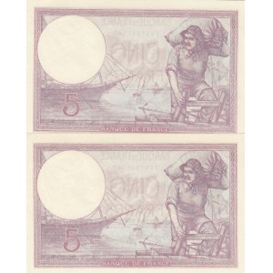 France, 5 francs, 1933, UNC, p72e, (Total 2 consecutive banknotes)